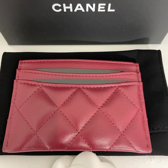 CHANEL NWB FULL SET 21A BURGUNDY GOLD TONE CARD CASE WALLET - Picture 3 of 7